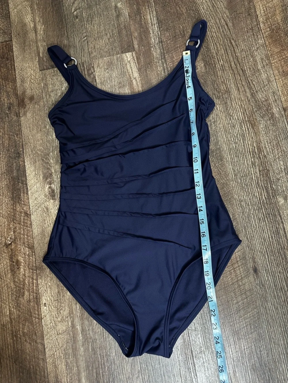 DKNY Dark Navy Ruched One-Piece Swimsuit - Picture 8 of 8